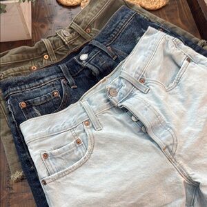 Women's 501 Jean shorts Bundle. Light Blue, Dark Blue, Olive